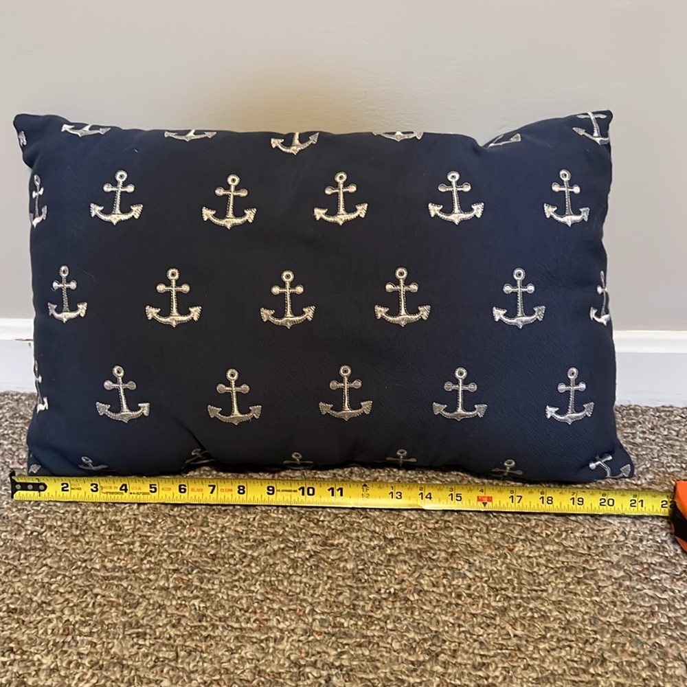 Nautical Blue With White Embroidered Anchors Pillow-See Photos - Picture 3 of 7